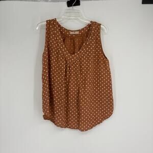 Lands Down Under Brown Polka Dot 100% Linen Tank Top Sz M Summer Beach Vacation